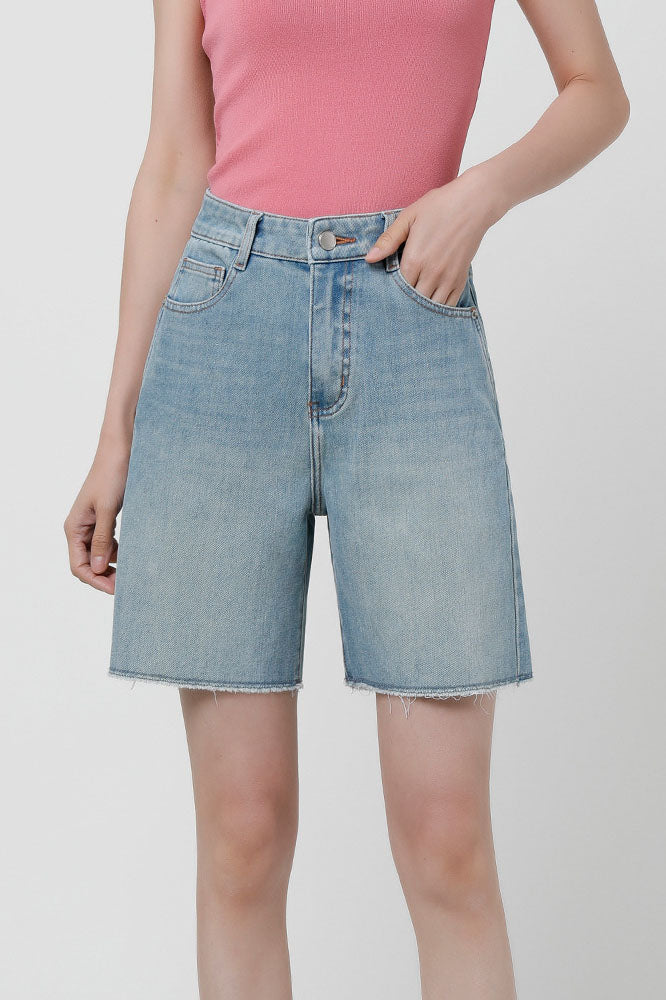 High-Waisted Stretch Denim Shorts