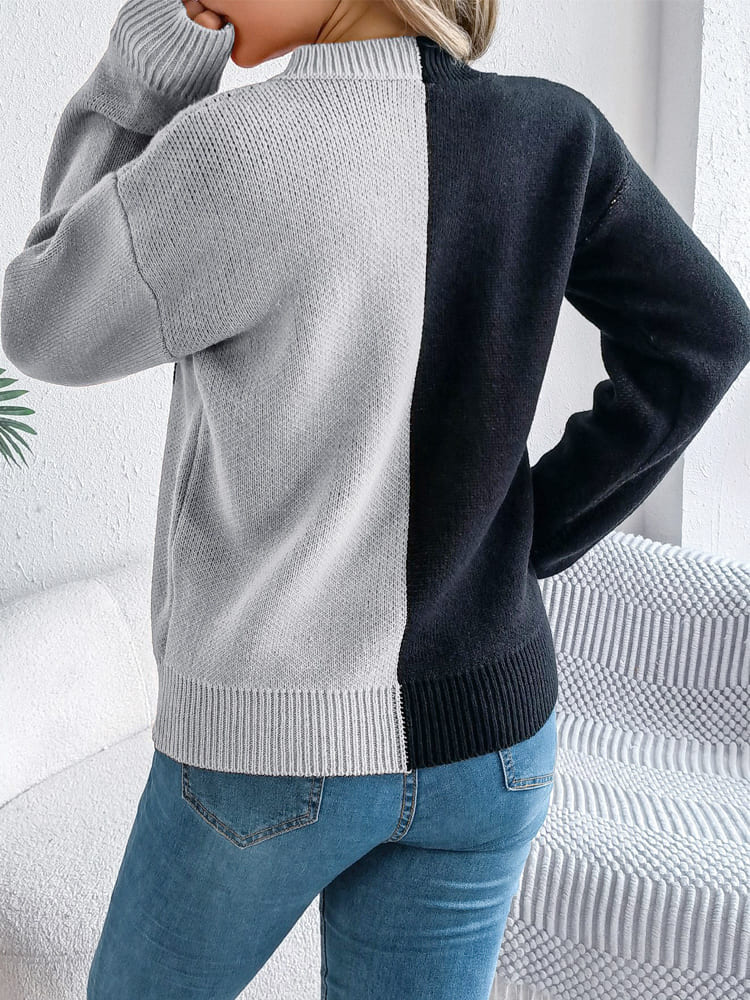 Ghost Pattern Long Sleeve Crew Neck Knit Sweater