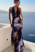 Art Print Halter Maxi-Length Dress