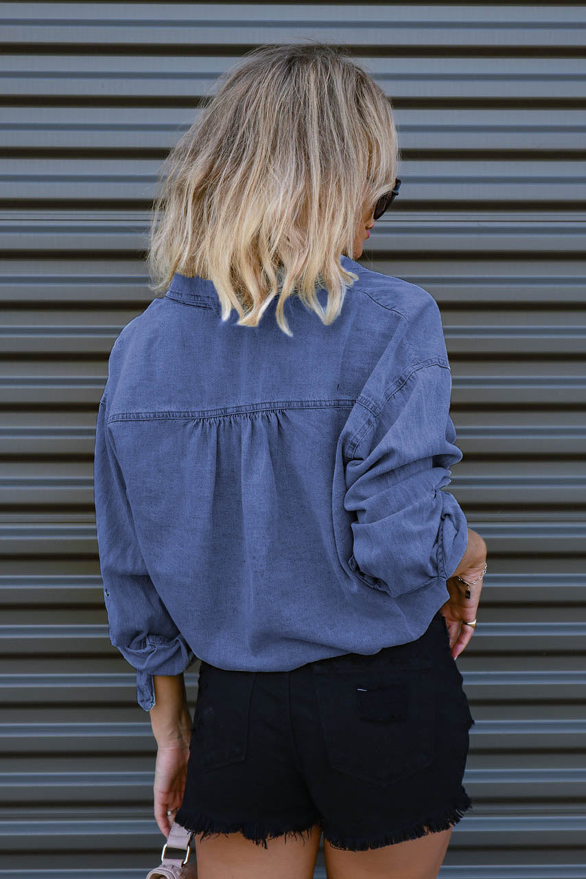 Modern Denim Pocket Front Tie Shirt