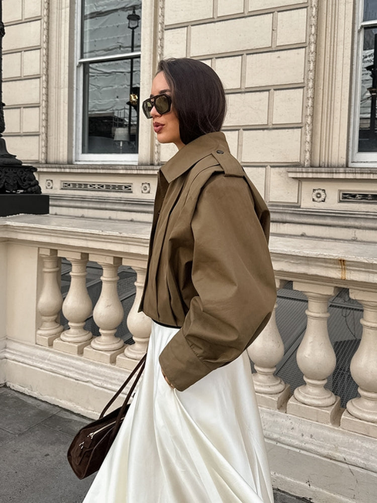 Coat with Lapel Collar, Button Closure and Long Sleeves
