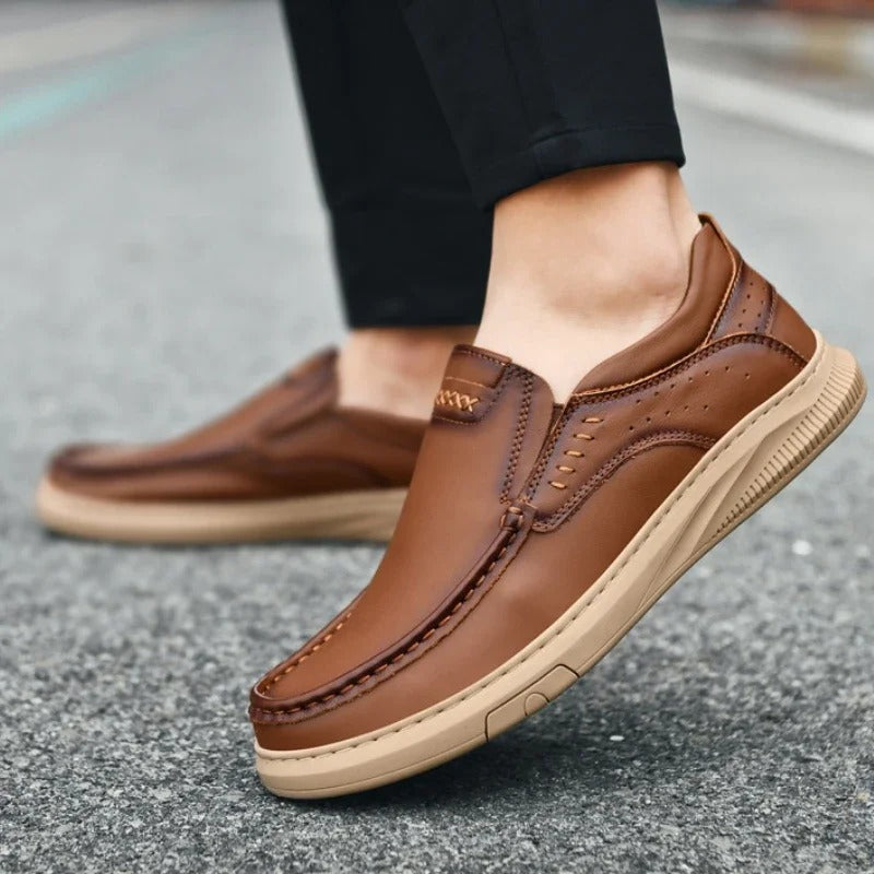 Cowhide Leather Loafers with Rubber Sole