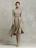 Women's Refined Figure-flattering Long Sleeves Knit Blend Midi-Length Dress