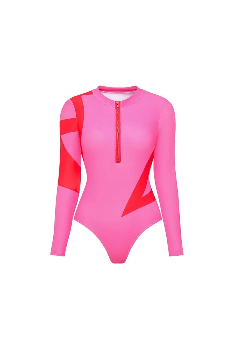 Colorblock Long Sleeve Surf Swimwear Set