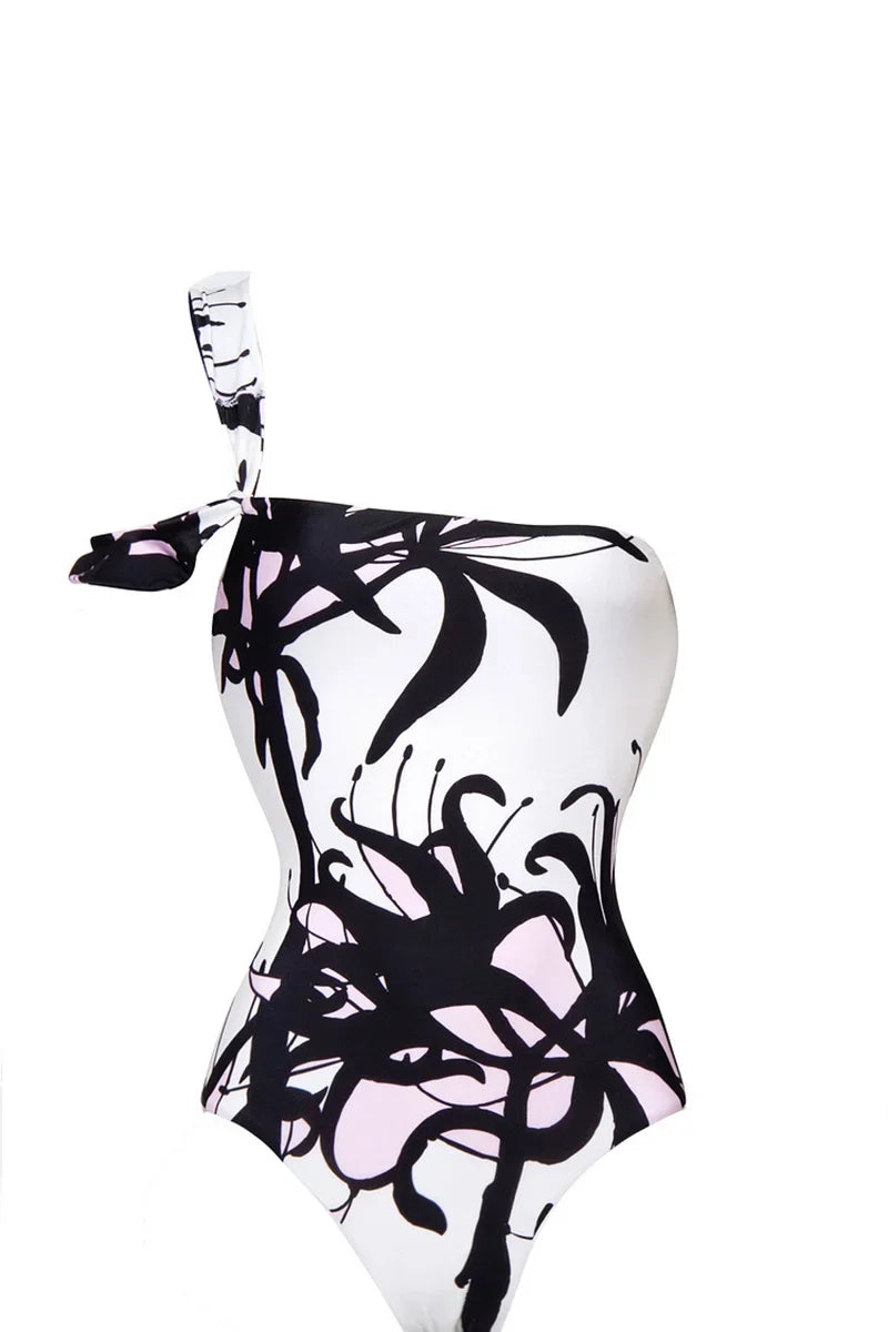 Chinese Ink Print One Piece Swimwear Set