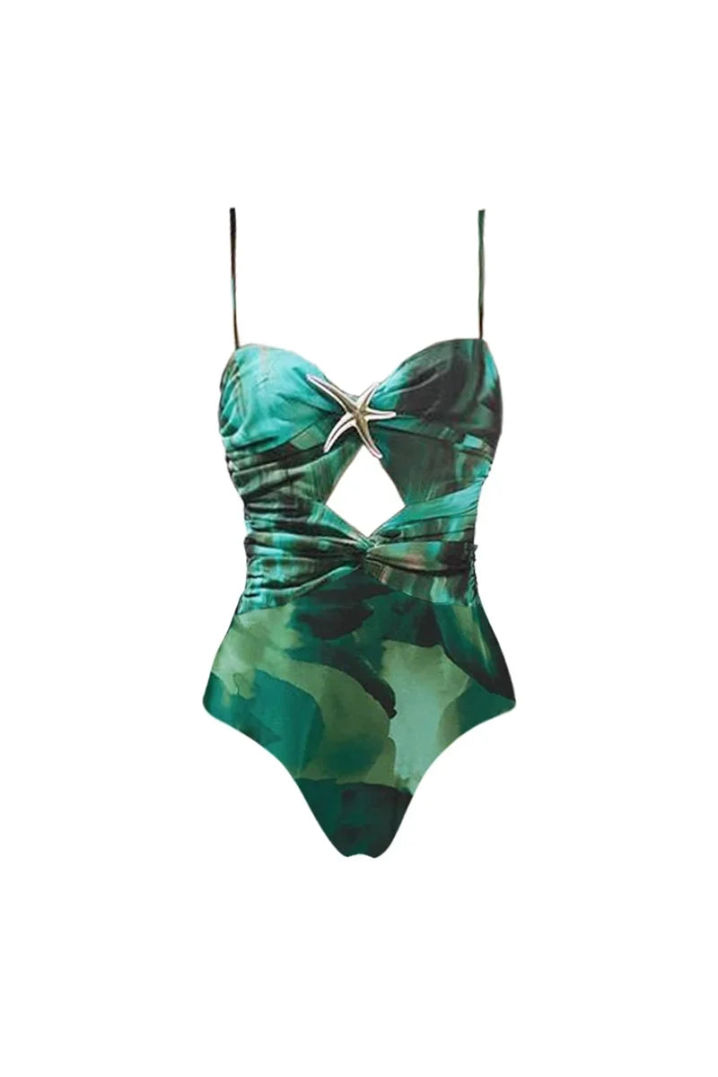 Ink Green Cut-Out Swimwear Set