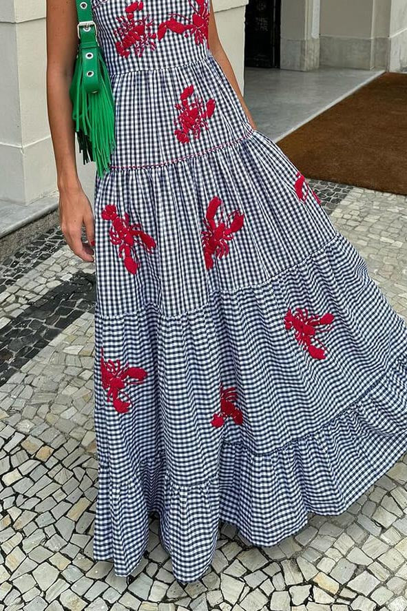 Exquisite Embroidered Holiday Camisole Midi-Length Dress