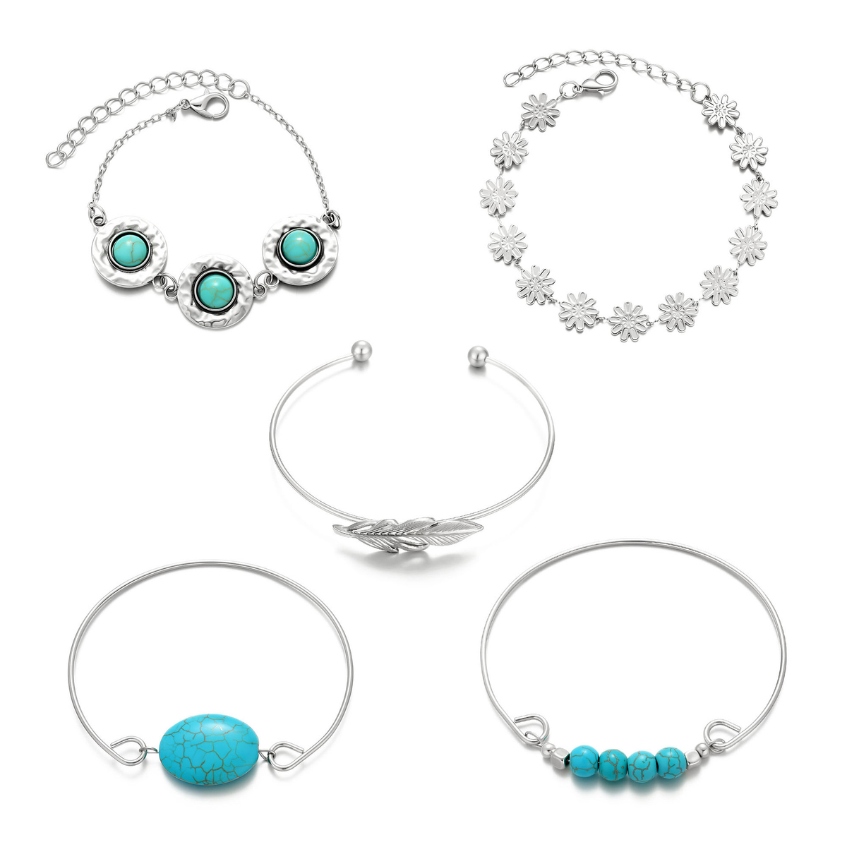 Women's Western Retro Turquoise Personalized Multi-element Beaded Jewelry Set