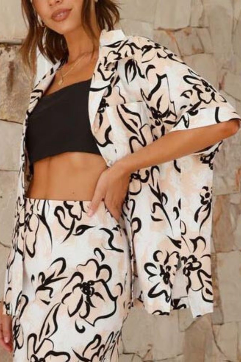 Botanical Flower Print Loose Trousers Set