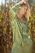 Retro Green Striped Long Sleeve Pajama Set