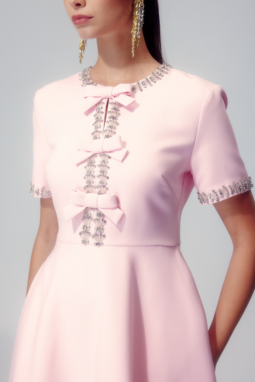 Zoe Bowknot Crystal-embellished Midi-Length Dress