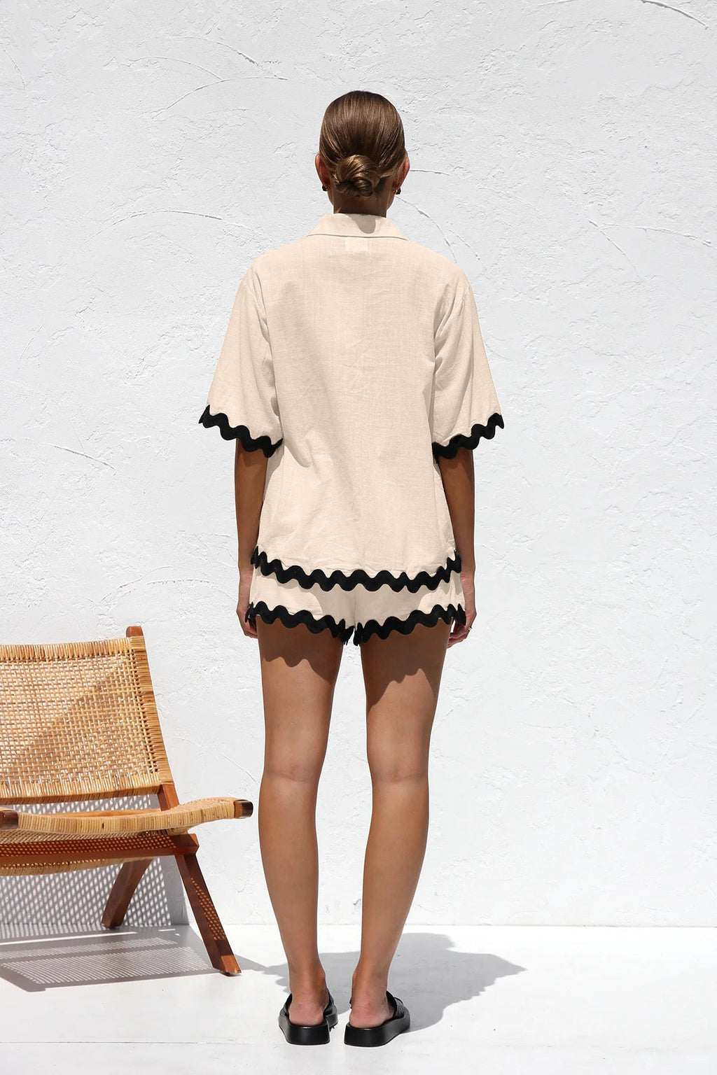 Simple Knit Cardigan Wavy Stitching Set