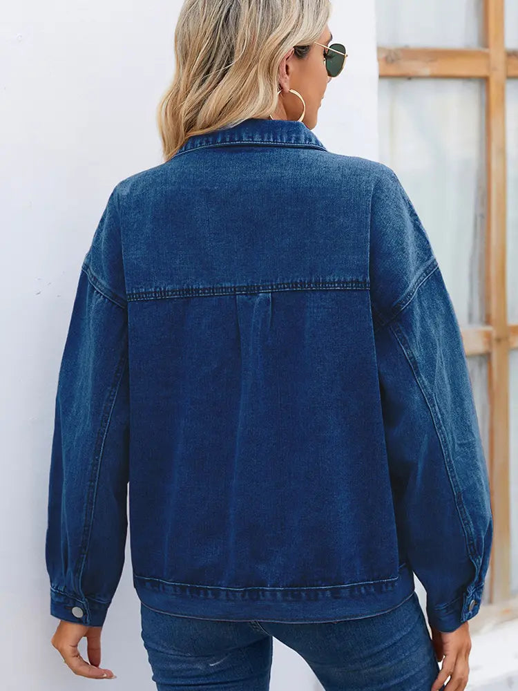 Denim Jacket in a Washed Look with Button Closure and Relaxed Fit