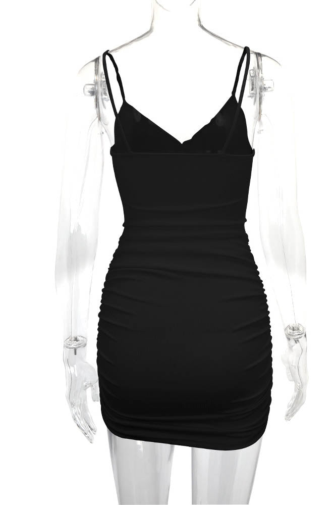 Cross-Strap Cut-Out Fitted Mini-Length Dress