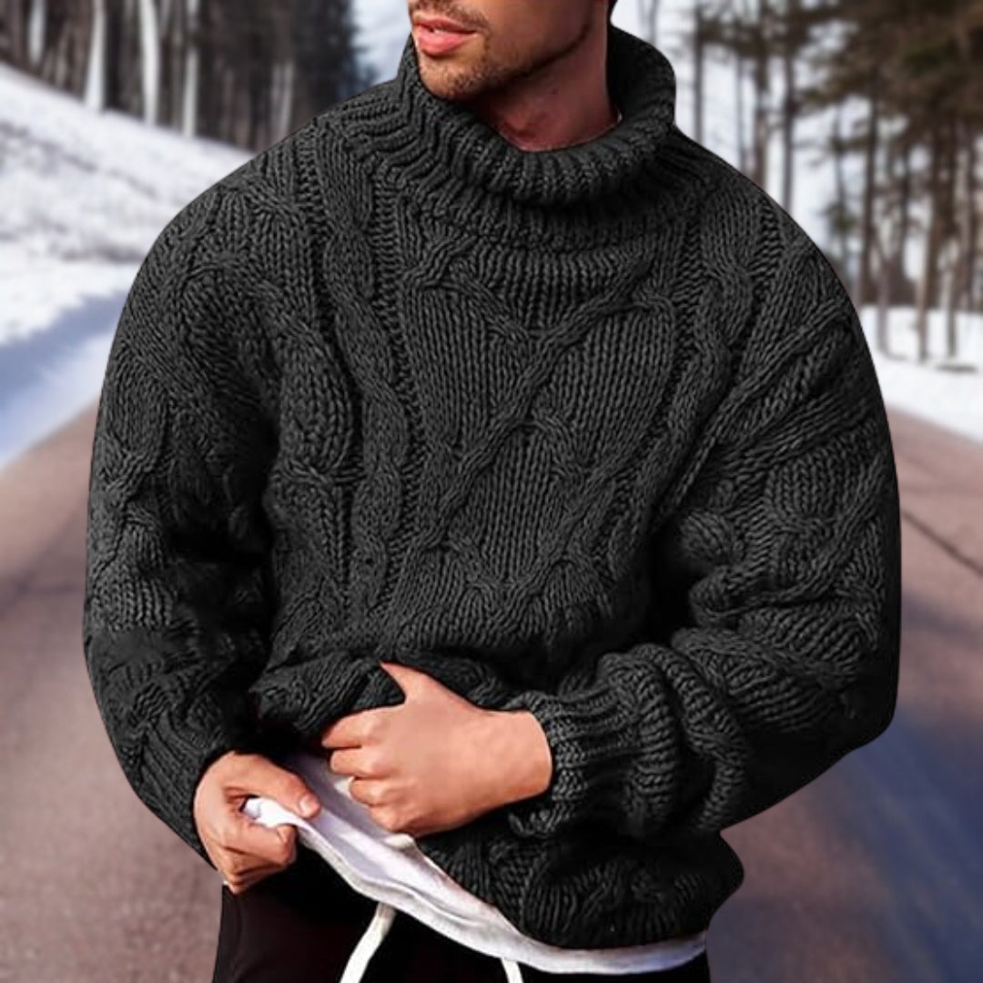 Denim Sweater with High Collar
