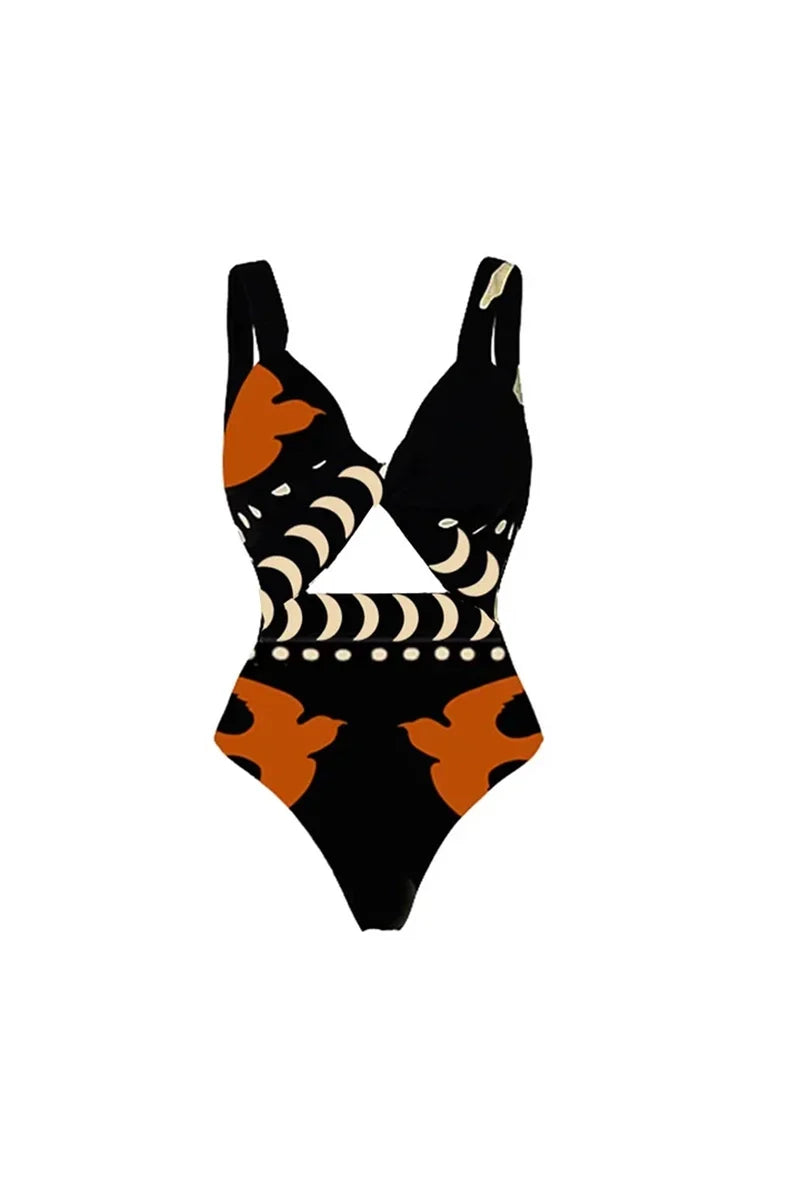 Graphic Print High-Waisted Swimsuit