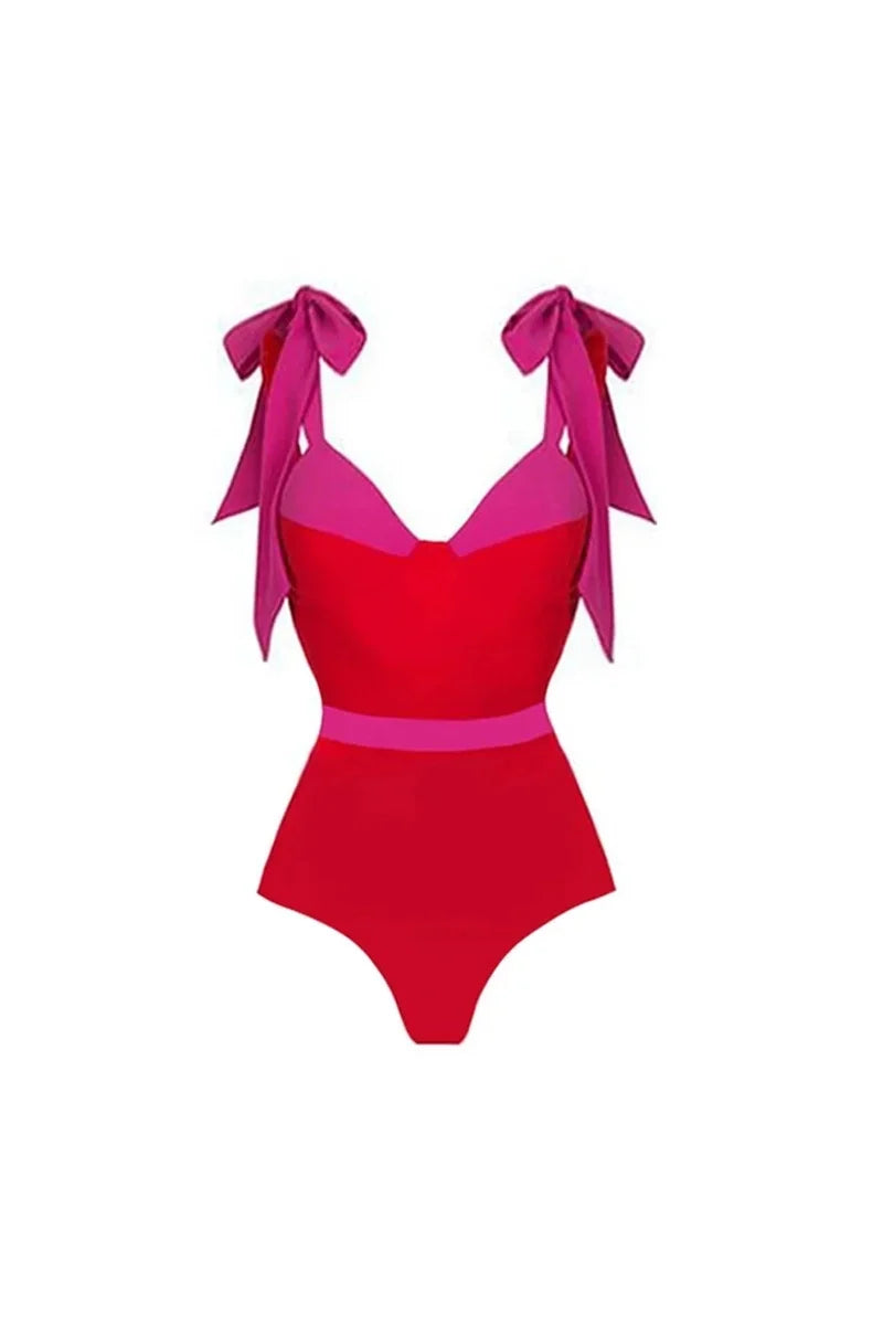 Colorblock Bow Tie Bikini Swimwear Set