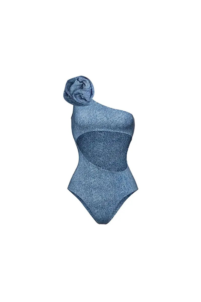 3D Flower One-Shoulder Sexy Monokini