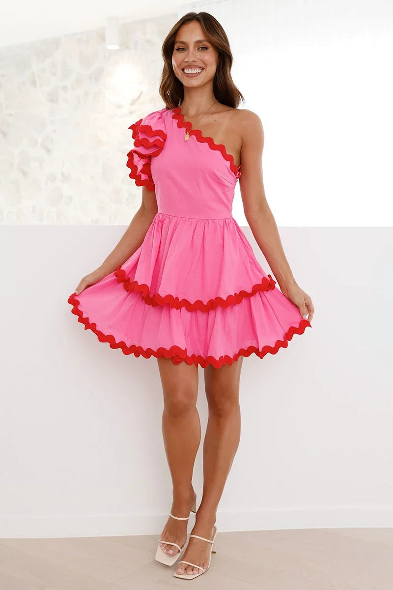 Daisuke Mini-Length Dress - Pink / Red