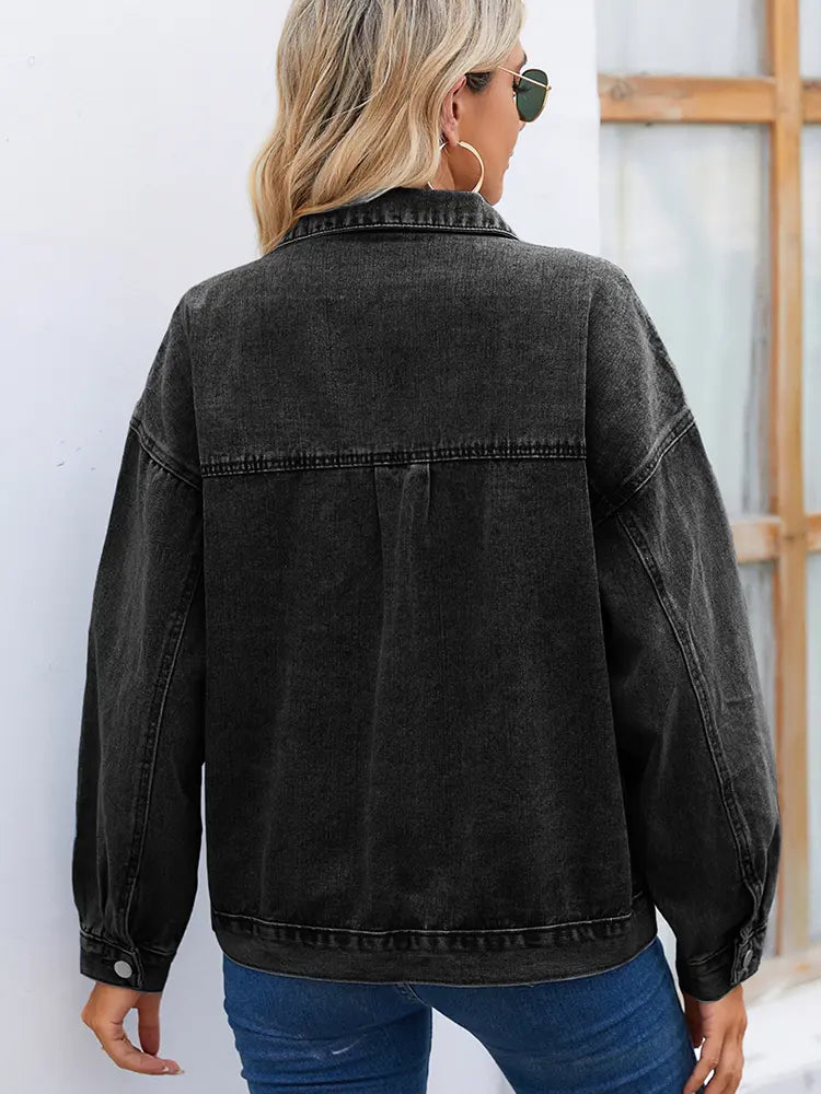 Denim Jacket in a Washed Look with Button Closure and Relaxed Fit