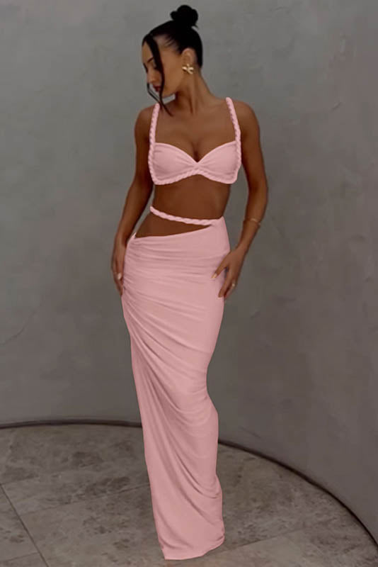 Coordinated Sea Breeze Halter Bikini & Skirt Set