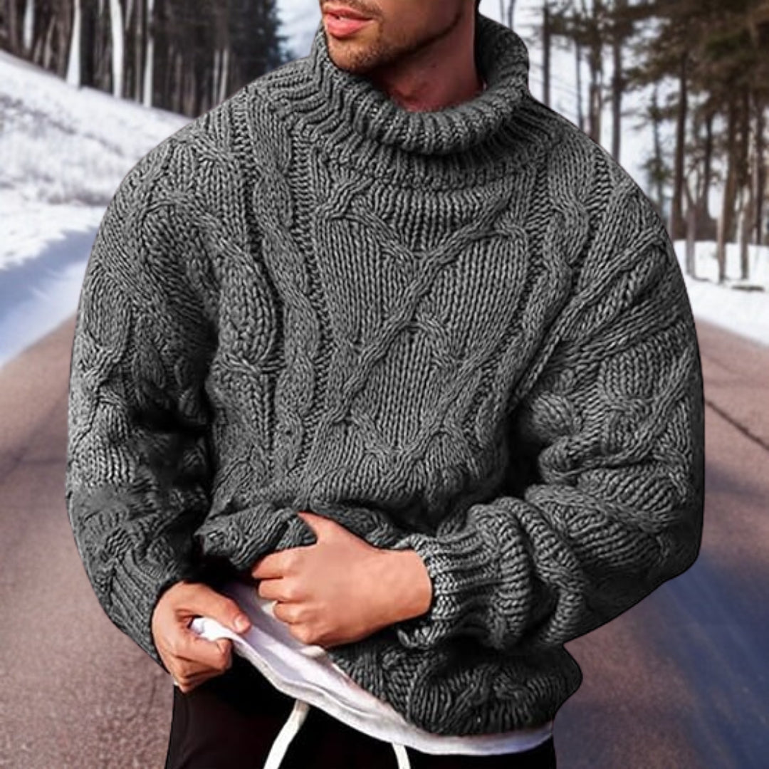 Denim Sweater with High Collar