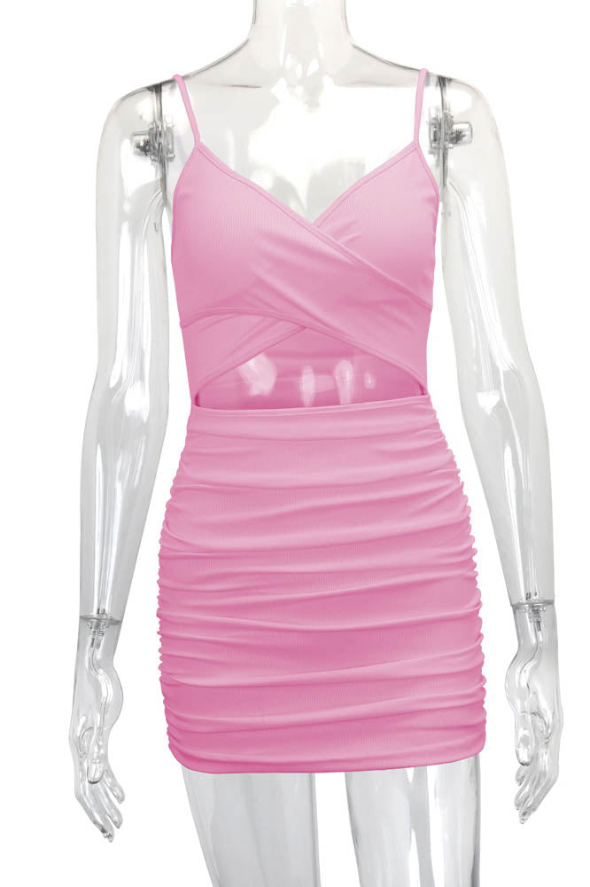 Cross-Strap Cut-Out Fitted Mini-Length Dress