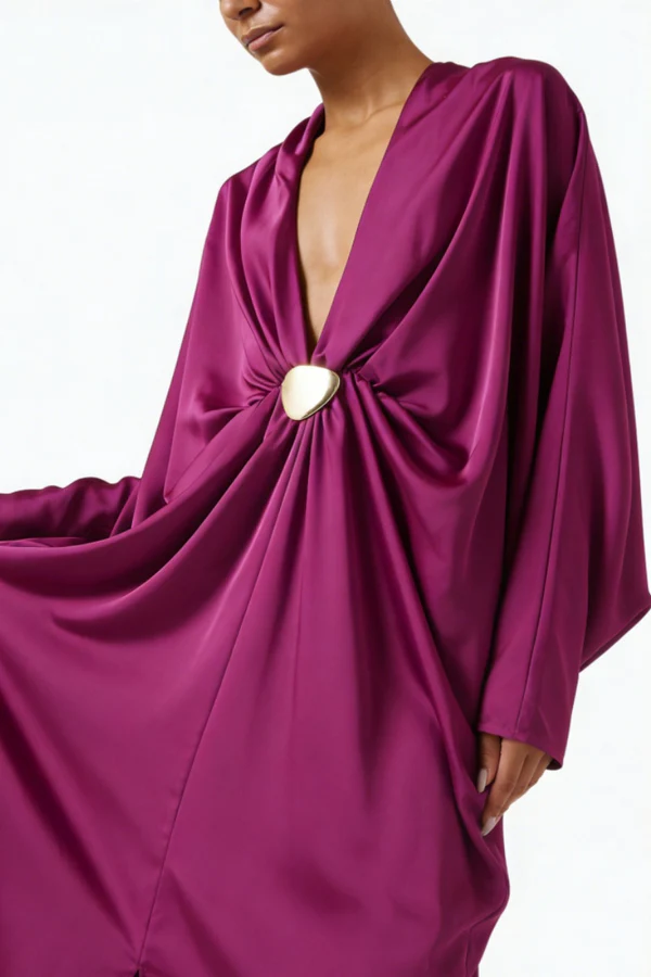 Magenta Satin Neck Maxi-Length Dress in Satin