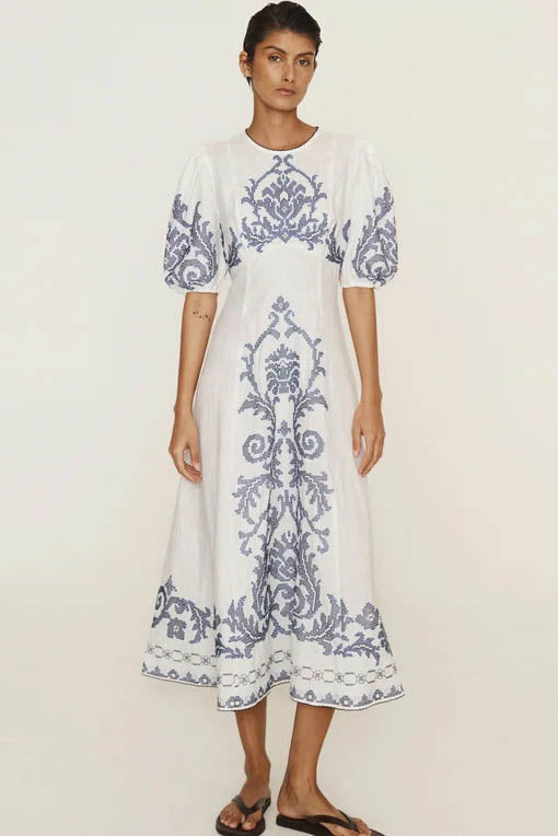Modern Graffiti Print Puff Sleeve Dress