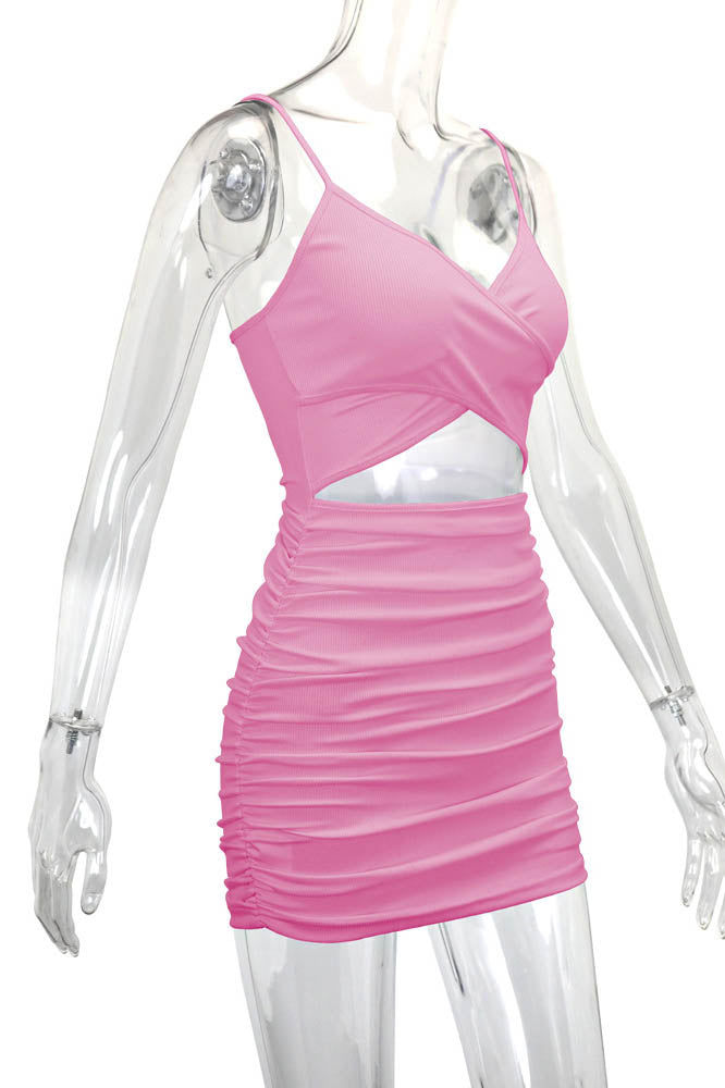 Cross-Strap Cut-Out Fitted Mini-Length Dress