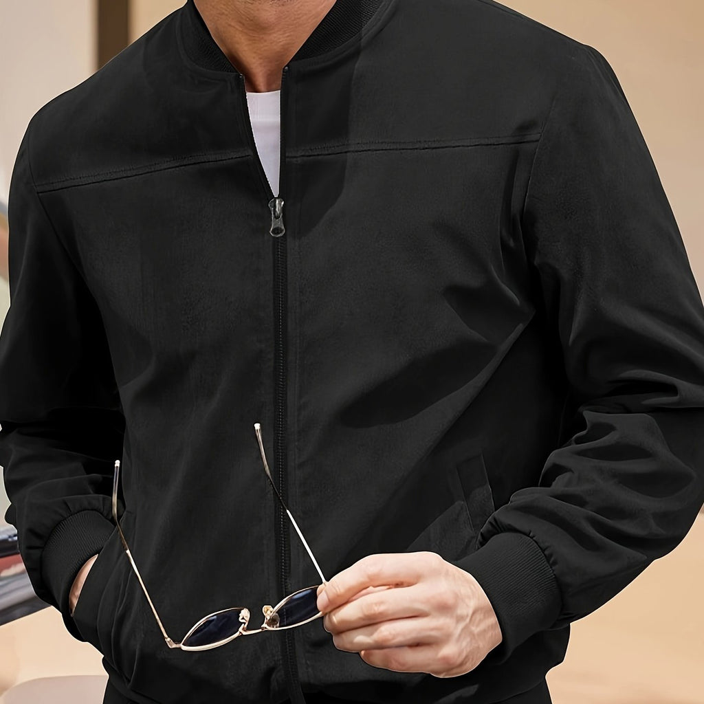 Suede Leather Jacket with Multiple Pockets