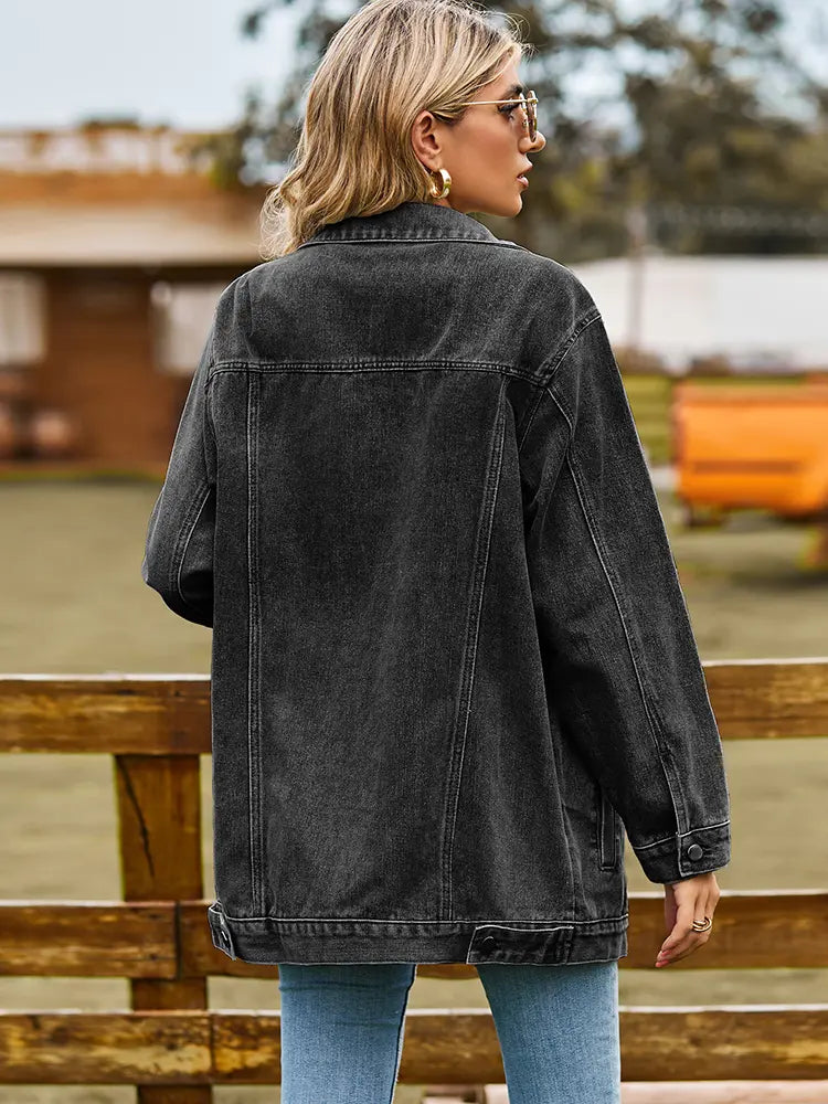 Denim Jacket with Button Closure, Pockets and Relaxed Fit
