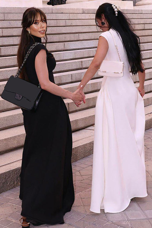 Clean-Lined High-Neck Sculptural Maxi-Length Dress