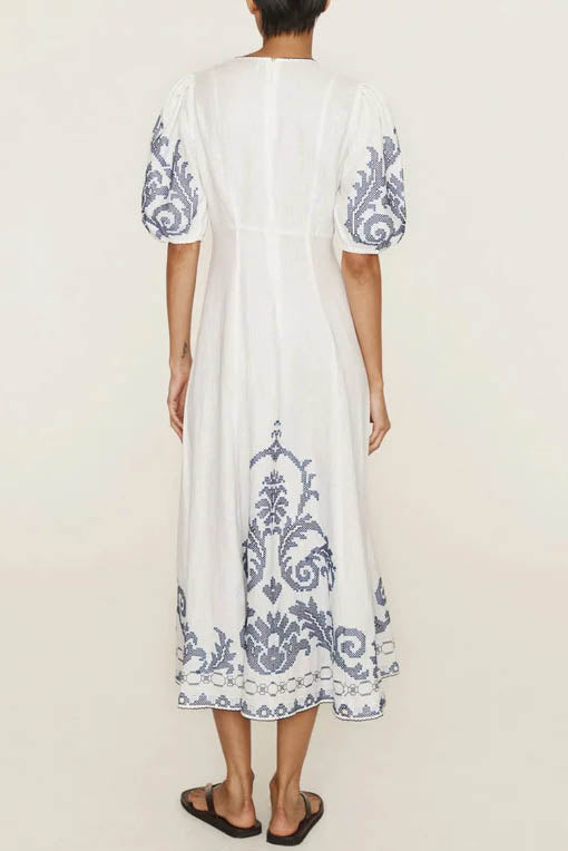 Modern Graffiti Print Puff Sleeve Dress