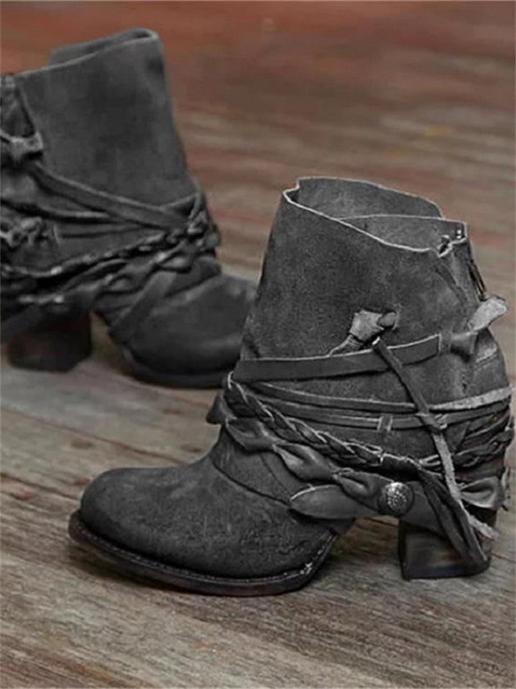 Retro Braided Laced Ankle Boots