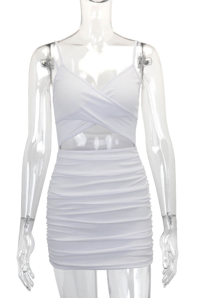Cross-Strap Cut-Out Fitted Mini-Length Dress