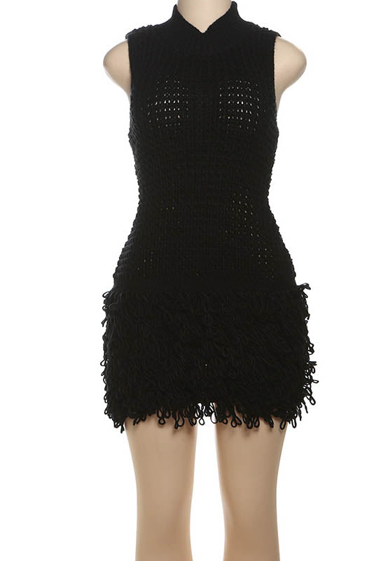 Modern Fringe Cut-Out Slim-Fit Patchwork Dress