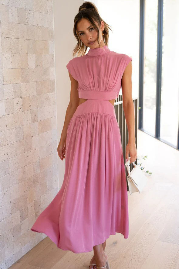 Cut-Out Waist Pocketed Vacation Midi-Length Dress