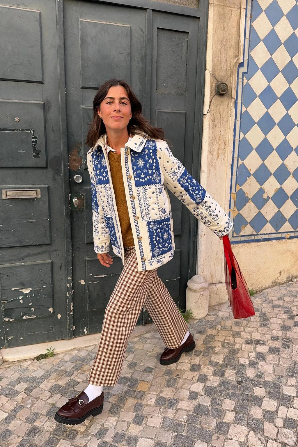 Modern Blue Ecru Bandana Quilted Jacket