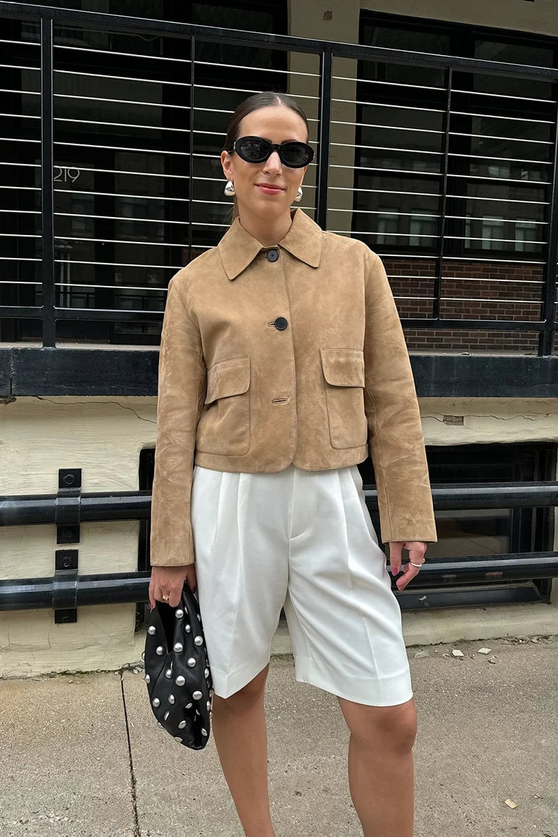 Modern Split suede leather jacket with pocket