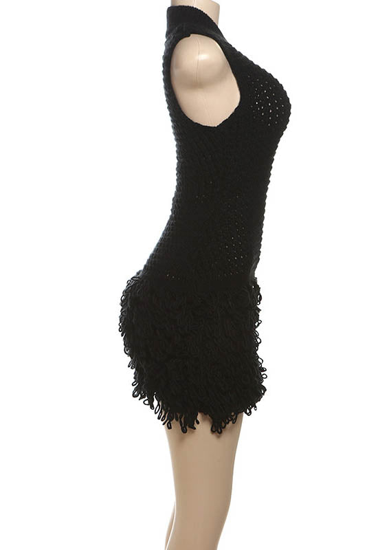 Modern Fringe Cut-Out Slim-Fit Patchwork Dress