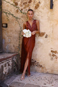 Deep V Sleeveless Open-Back Dress