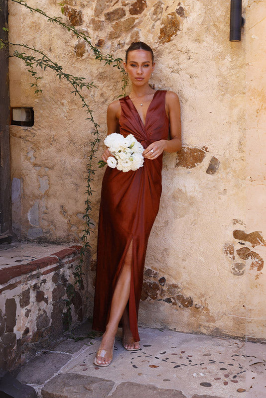 Deep V Sleeveless Open-Back Dress