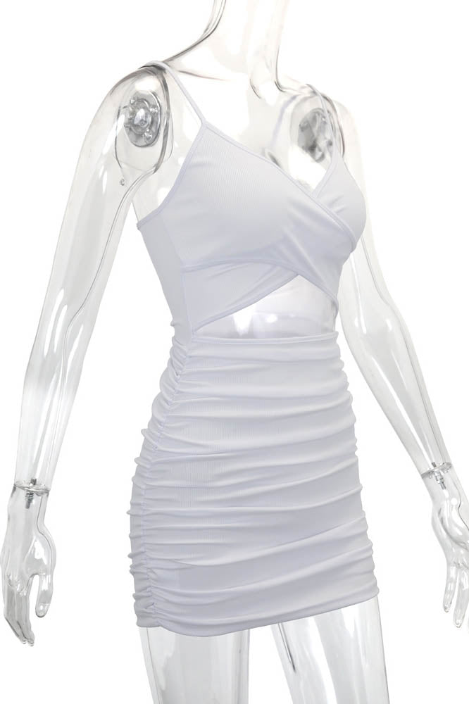 Cross-Strap Cut-Out Fitted Mini-Length Dress