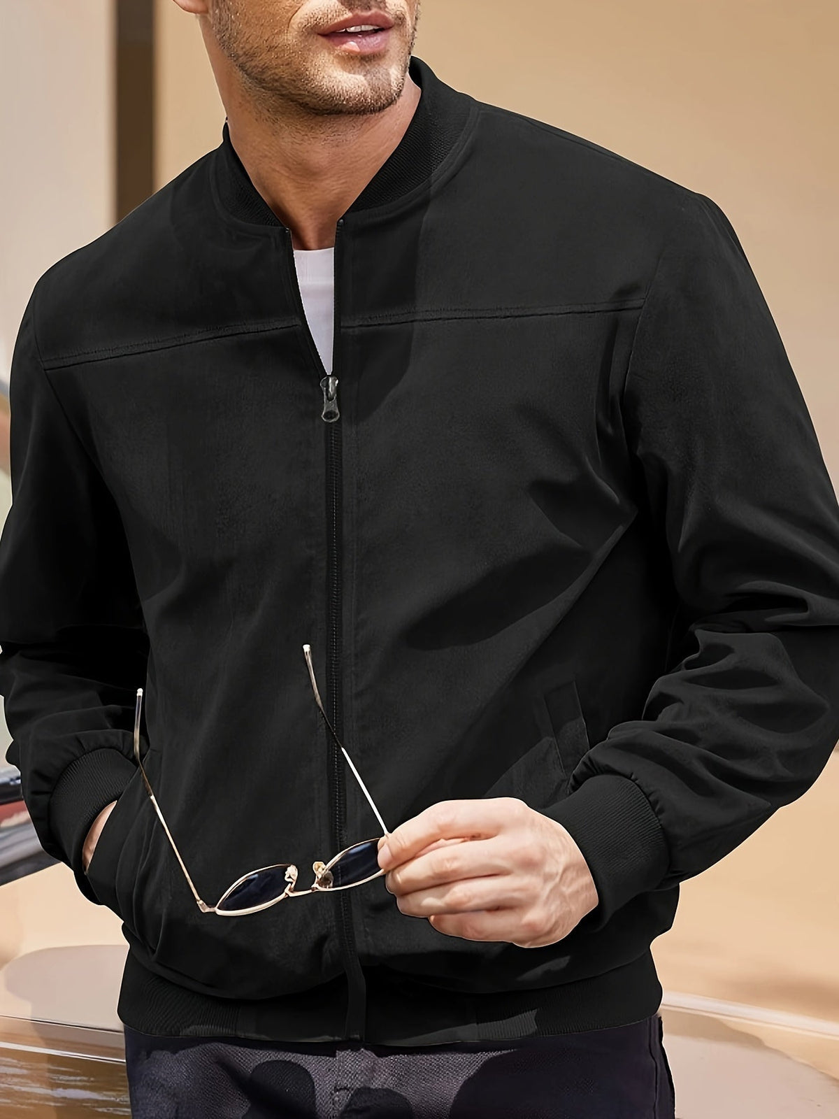 Suede Leather Jacket with Multiple Pockets