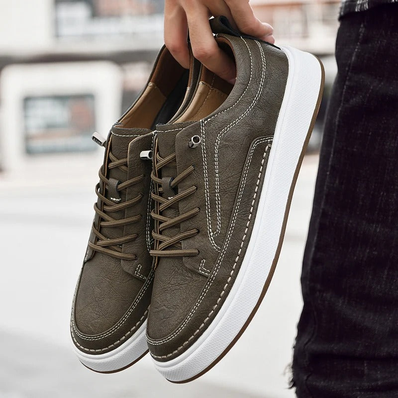 Cowhide Leather Sneakers with Lightweight Construction