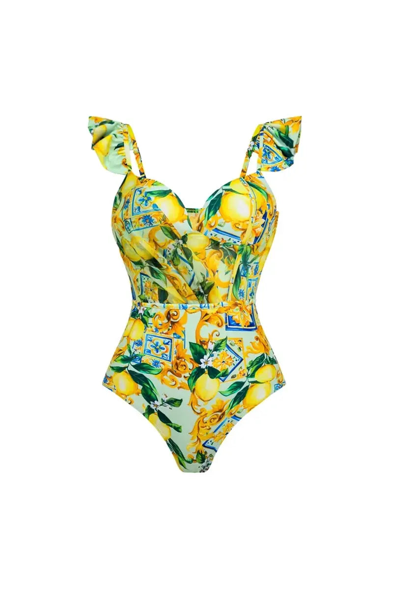 Mesh Lemon Print Swimwear Set