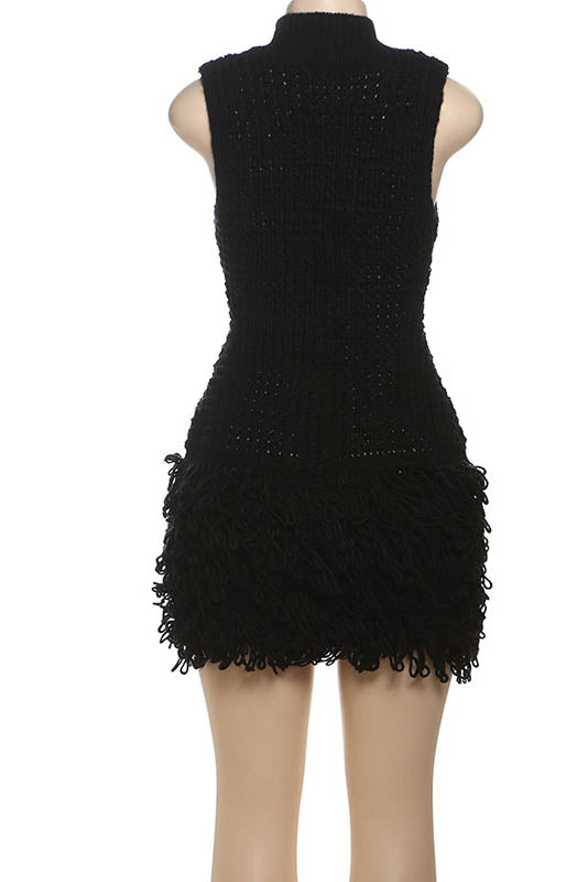 Modern Fringe Cut-Out Slim-Fit Patchwork Dress