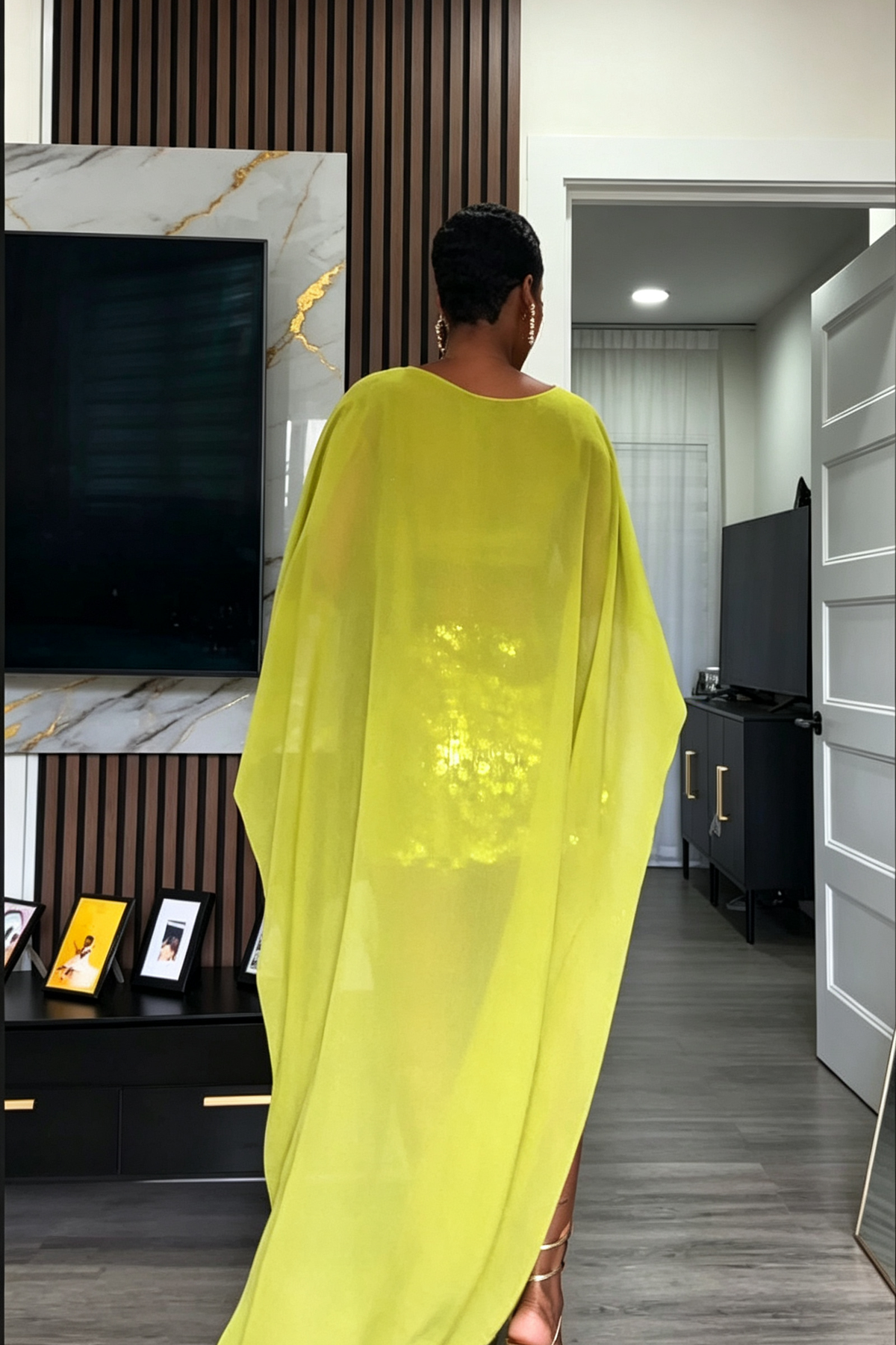 Flow Cape Sleeve Crew Neck Crop Top