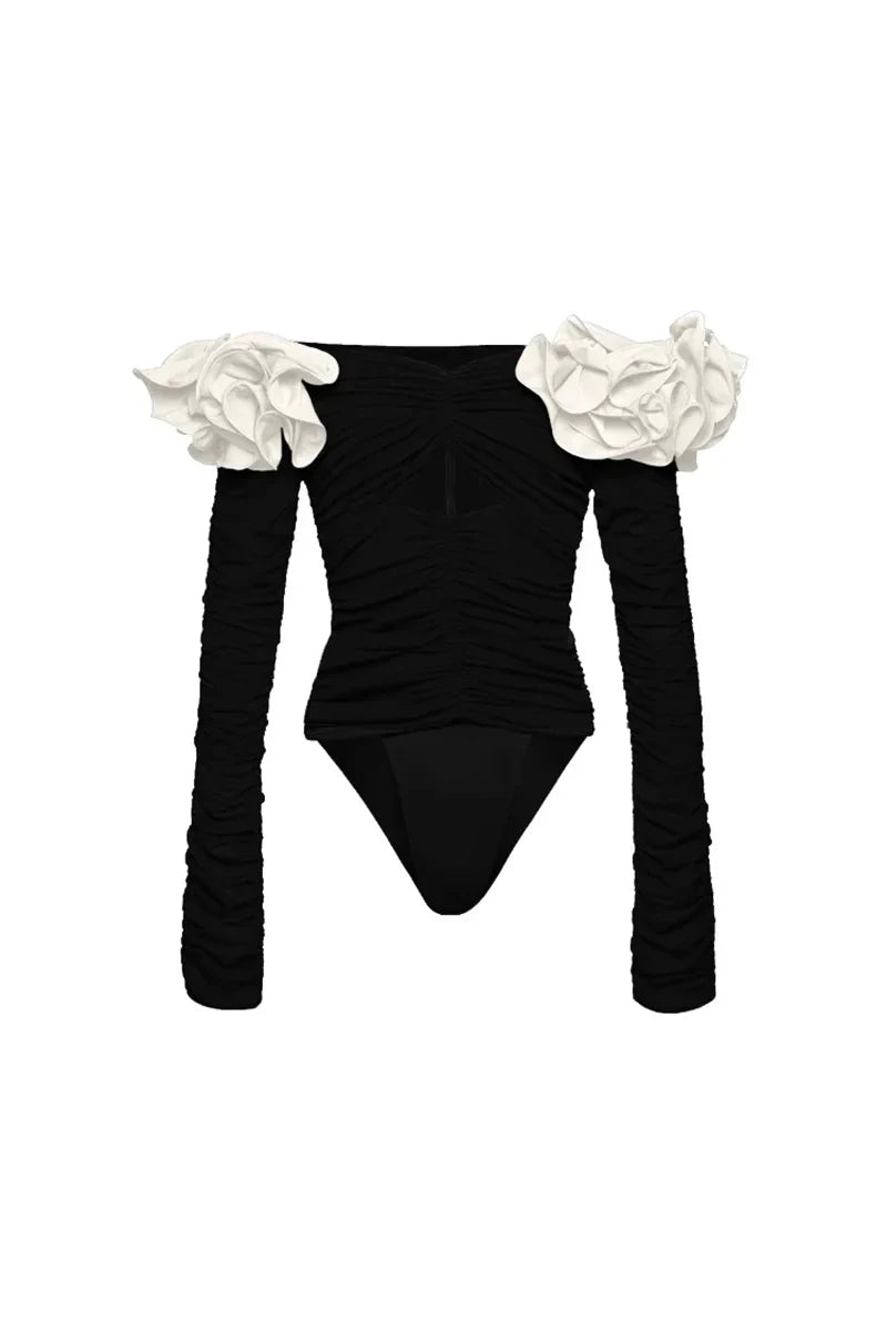 3D Flower Black Swimwear Set